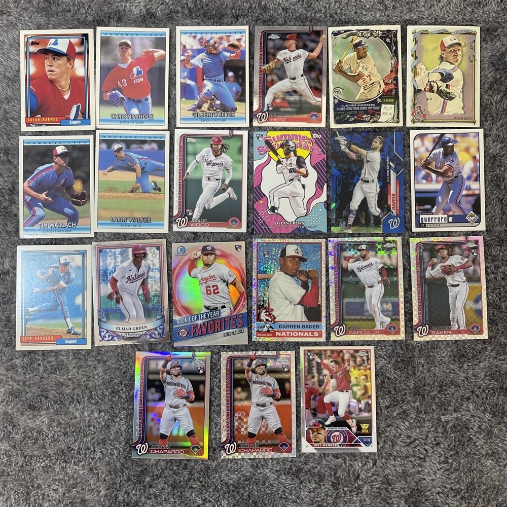 Nationals Expos 21 Baseball Card Lot Bryce Harper Dylan Crews Vladimir Guerrero